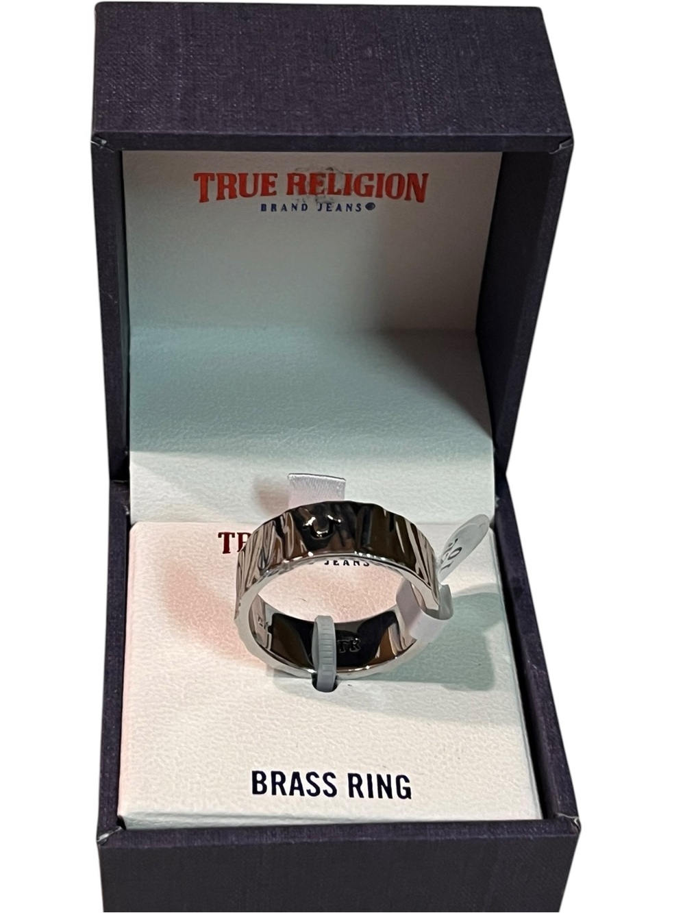 True Religion Polished Silver Tone Brass Men’s Band
Size 10
New. Original Box